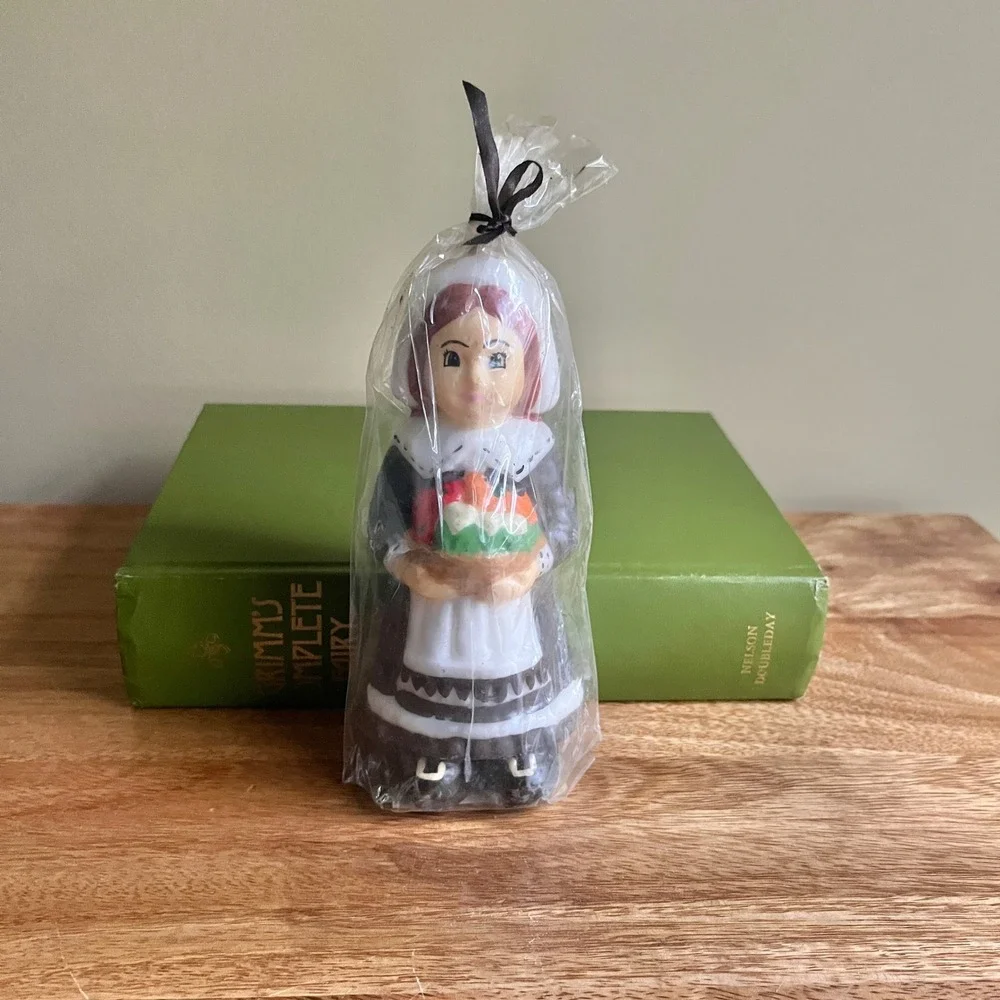 Vintage Pilgrim Girl Candle Kmart Wax Thanksgiving New Old Stock Retro Americana